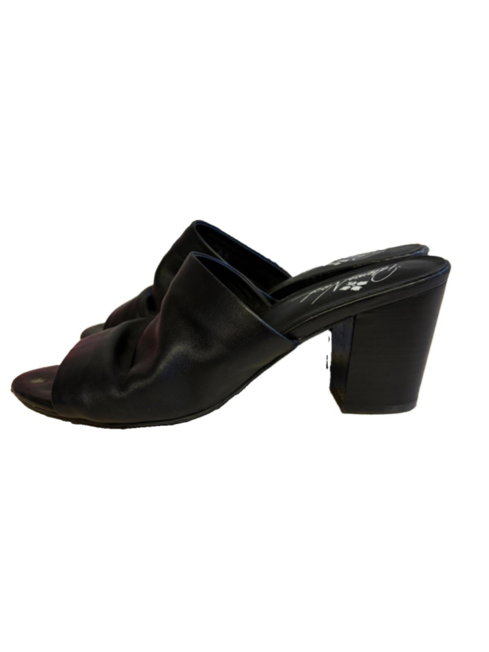 Patricia Nash Black Leather Ruched Mule Sandals Block Heel Open Toe Y2K Size 8.5